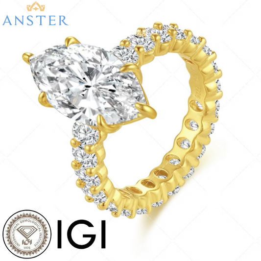 ANSTER Jewelry 18K Gold Ring 1-5ct VS1 VVS2 Lab Grown Diamond Ring with IGI