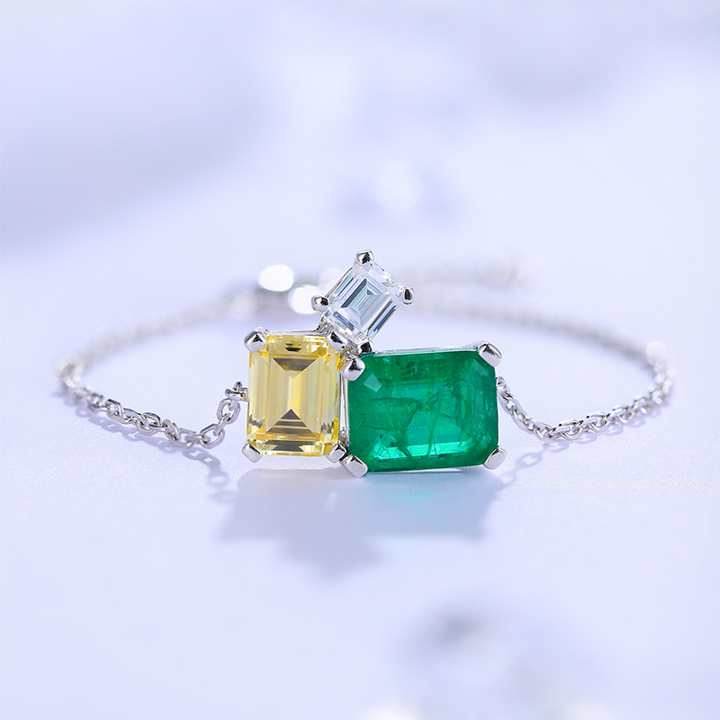 ANSTER Jewelry Custom Jewelry Emerald Cut Lab Grown Emerald 18K Gold Bracelet