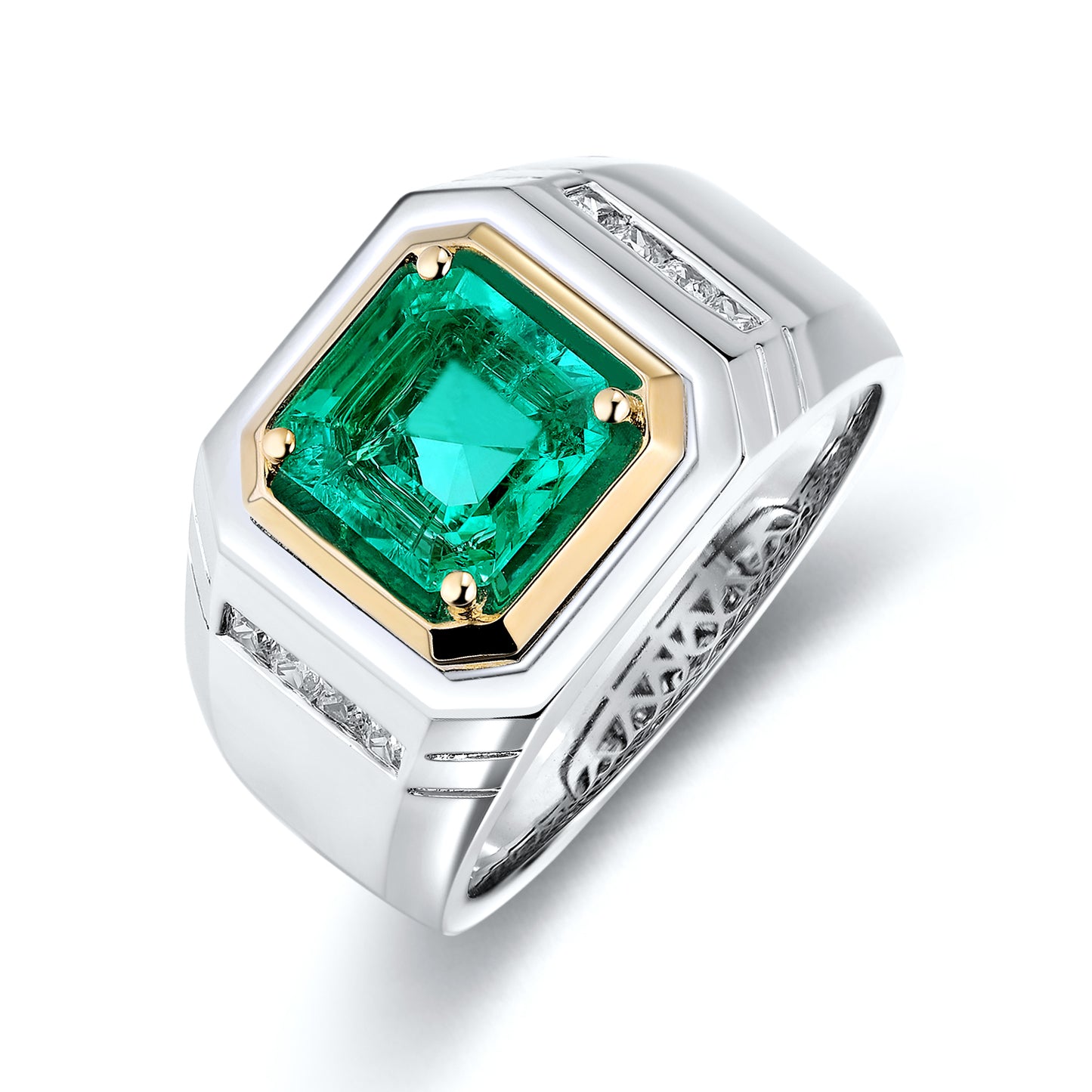 ANSTER JEWELRY 3.5 CT Asscher Cut PT950 Platinum Fancy Yellow Lab Grown Diamond Men Ring