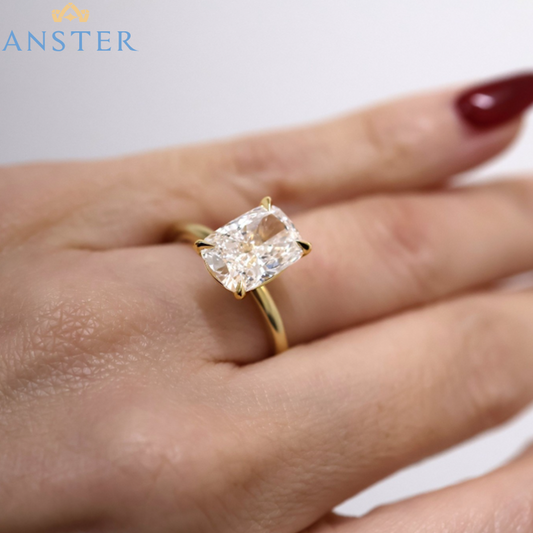 ANSTER Jewelry Anel de diamante ético feito à mão em ouro 18K com lapidação pera cultivado em laboratório