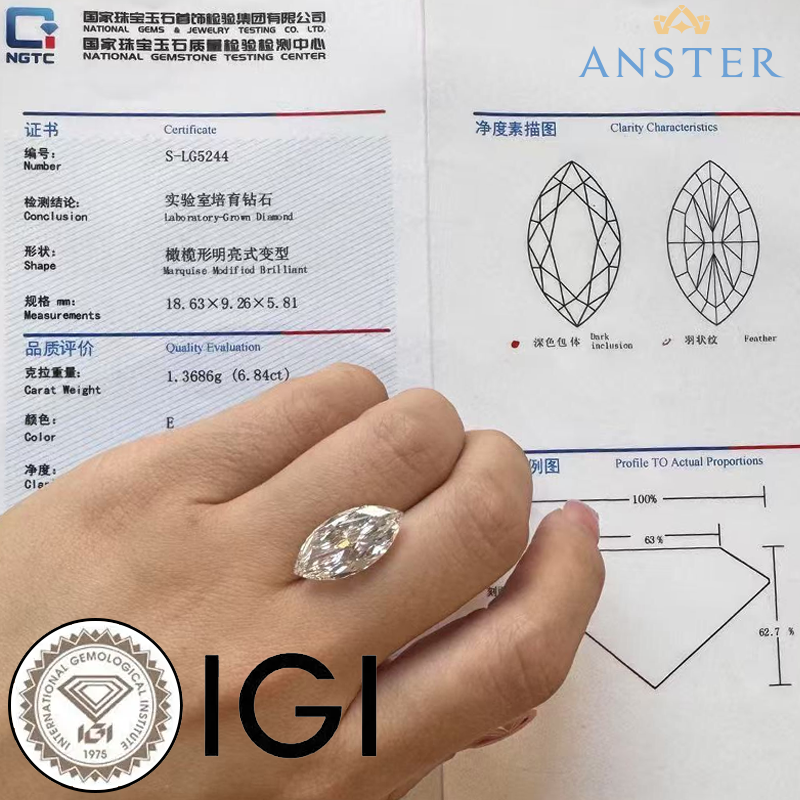 ANSTER Gold Jewelry 18K Rose Gold Ring 5ct CVD Fancy Lab Grown Diamond Ring with IGI