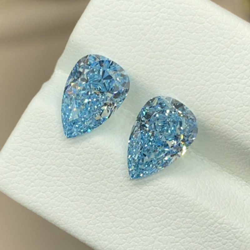 ANSTER 18K Gold Jewelry 10ct Pear Cut Fancy Blue Lab Grown Diamond Necklace with IGI