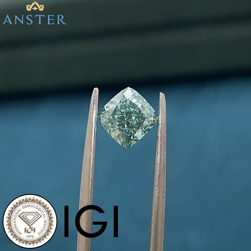 ANSTER Platinum Jewelry PT950 Ring 3ct VS1 Fancy Green Lab Grown Diamond Ring with IGI