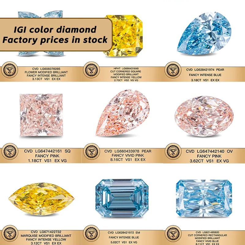ANSTER Jewelry 18K Gold Ring VVS2 CVD Fancy Lab Grown Diamond Ring sets with IGI