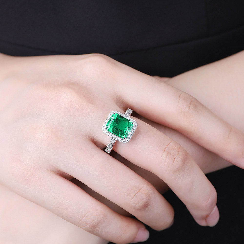 ANSTER JEWELRY 3.05 CTW Victorian Lab Grown Emerald 18K Gold Ring