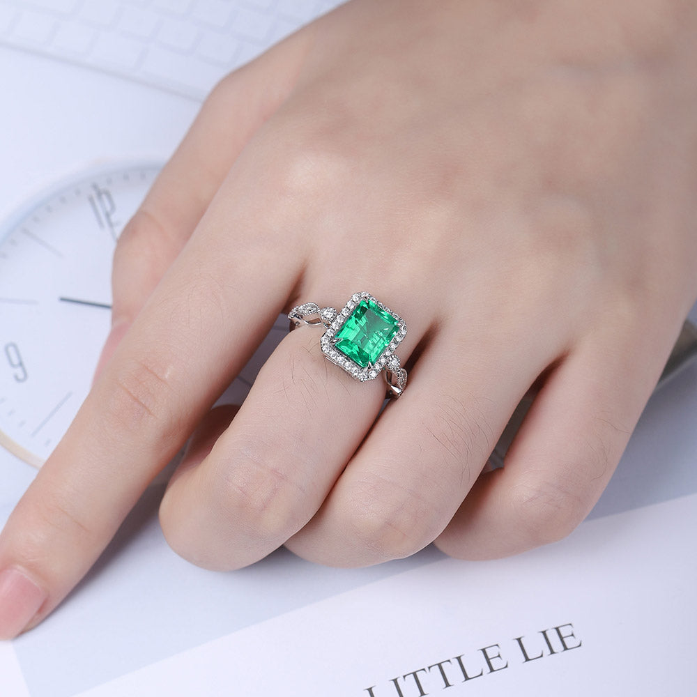 ANSTER JEWELRY 3.05 CTW Victorian Lab Grown Emerald 18K Gold Ring