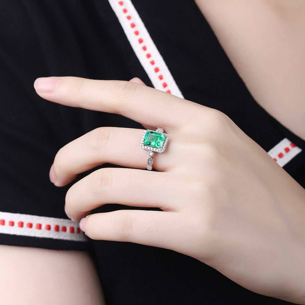 ANSTER JEWELRY 3.05 CTW Victorian Lab Grown Emerald 18K Gold Ring
