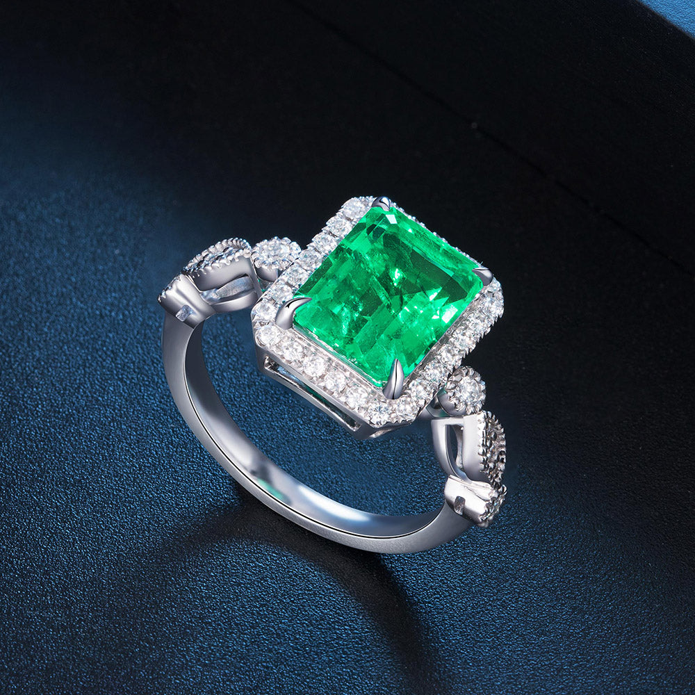 ANSTER JEWELRY 3.05 CTW Victorian Lab Grown Emerald 18K Gold Ring