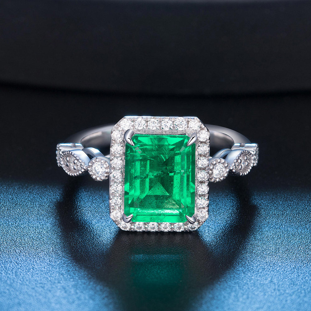 ANSTER JEWELRY 3.05 CTW Victorian Lab Grown Emerald 18K Gold Ring