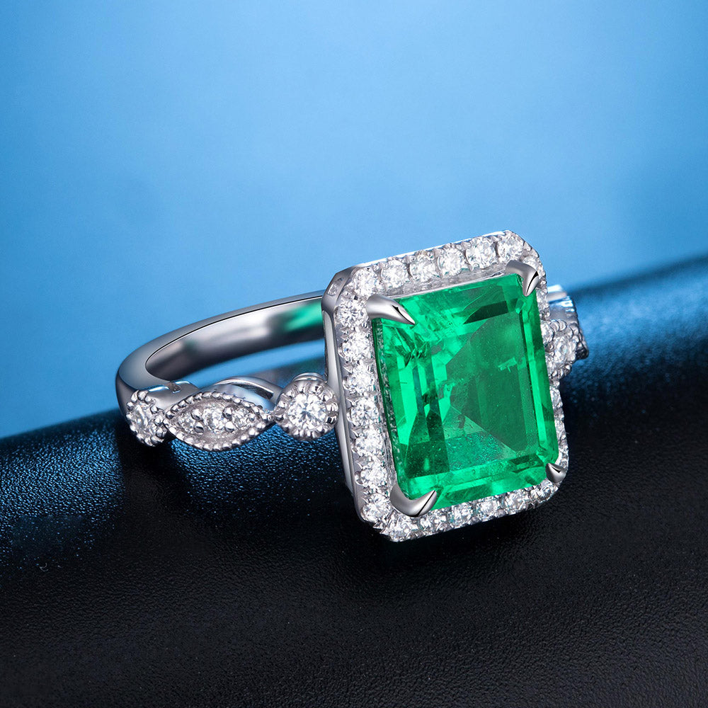 ANSTER JEWELRY 3.05 CTW Victorian Lab Grown Emerald 18K Gold Ring