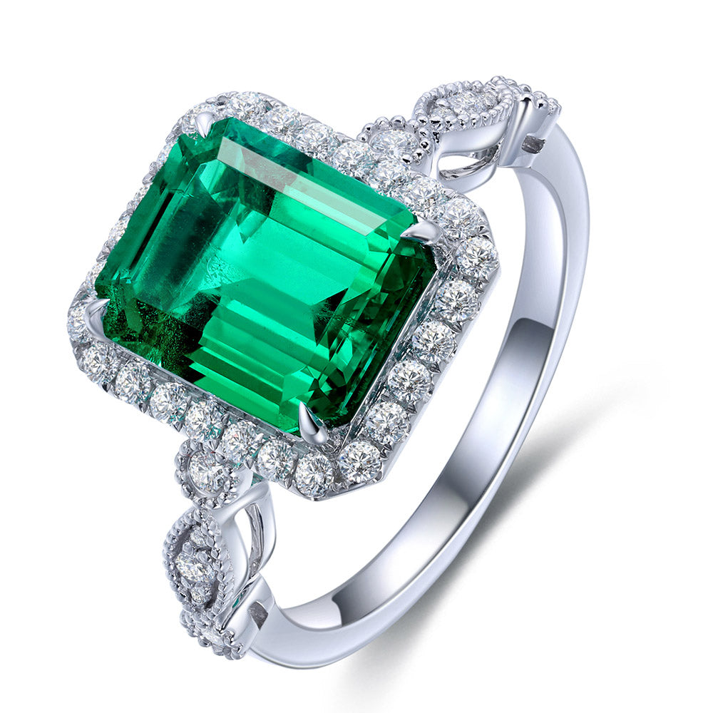 ANSTER JEWELRY 3.05 CTW Victorian Lab Grown Emerald 18K Gold Ring