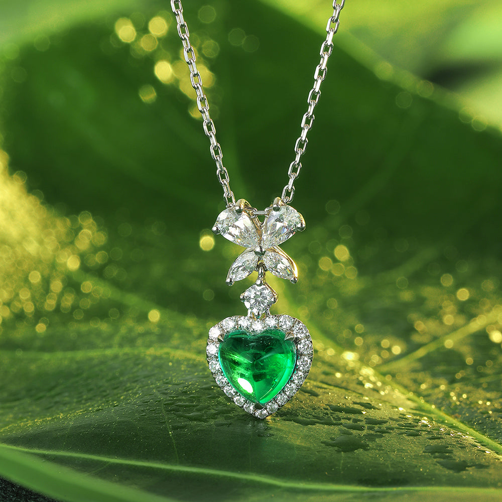 ANSTER JEWELRY 1.74 CTW Heart Lab Grown Emerald 18K Gold Necklace