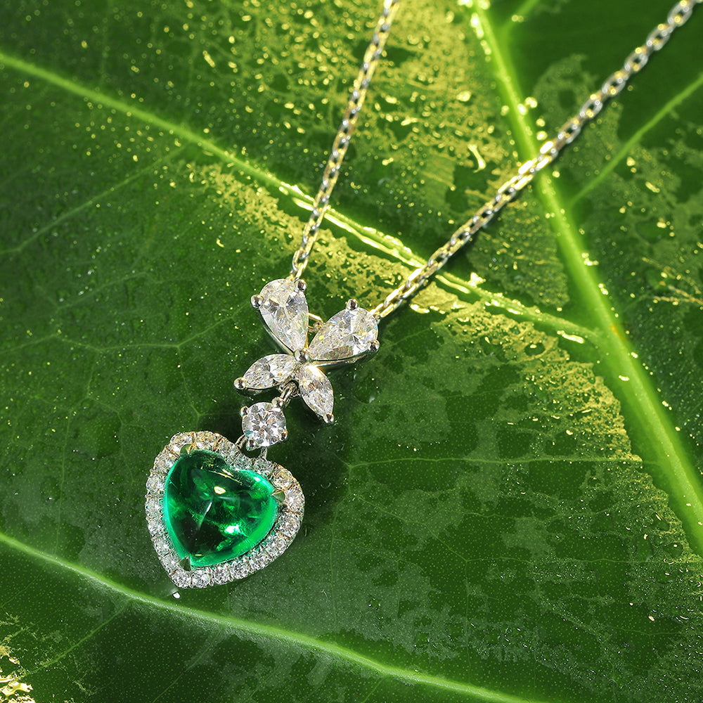 ANSTER JEWELRY 1.74 CTW Heart Lab Grown Emerald 18K Gold Necklace