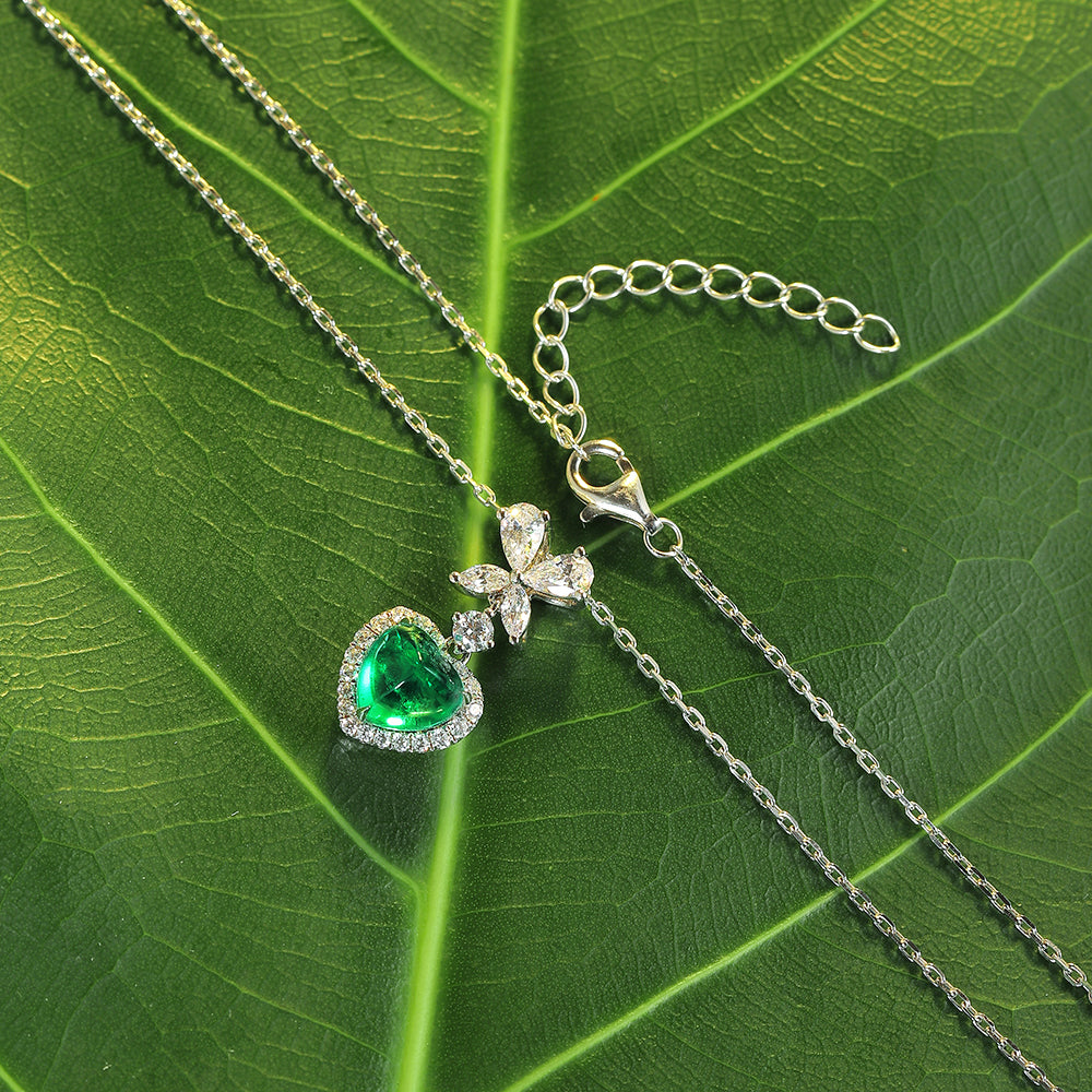 ANSTER JEWELRY 1.74 CTW Heart Lab Grown Emerald 18K Gold Necklace