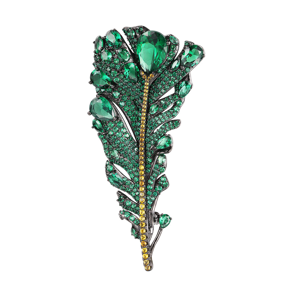 ANSTER JEWELRY Leaf Feather Lab Grown Gemstone 18K Gold Brooch