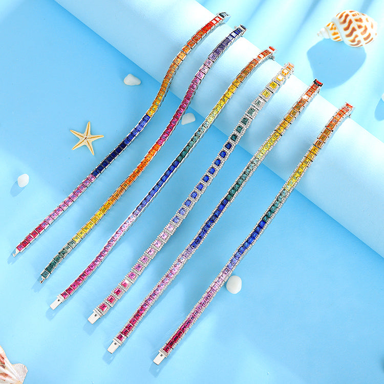 ANSTER JEWELRY Rainbow Gemstone Tennis Chain Platinum PT950 Lab Grown Bracelet