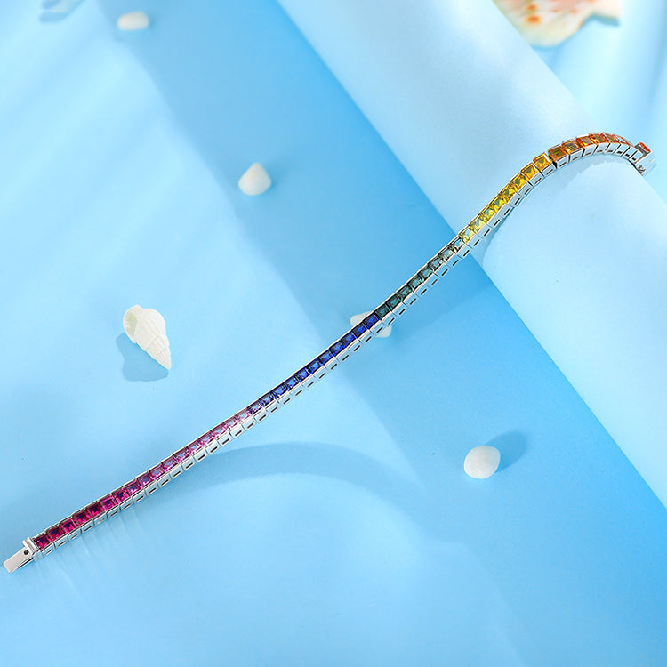 ANSTER JEWELRY Rainbow Gemstone Tennis Chain Platinum PT950 Lab Grown Bracelet