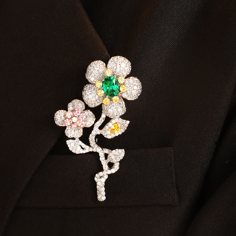 ANSTER JEWELRY Flower Shape Gemstone Brooch