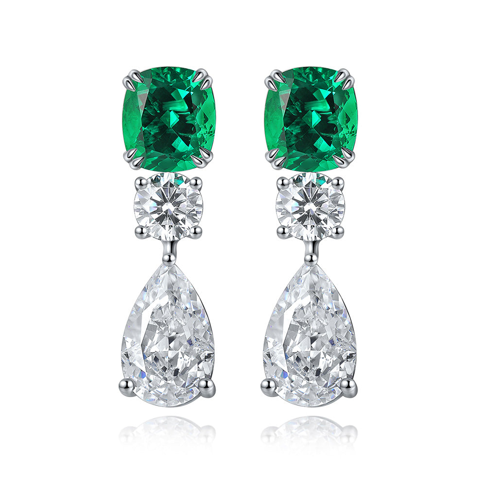 ANSTER JEWELRY 1.17 CT Cushion Cut Lab Grown Emerald 18K Gold Earrings