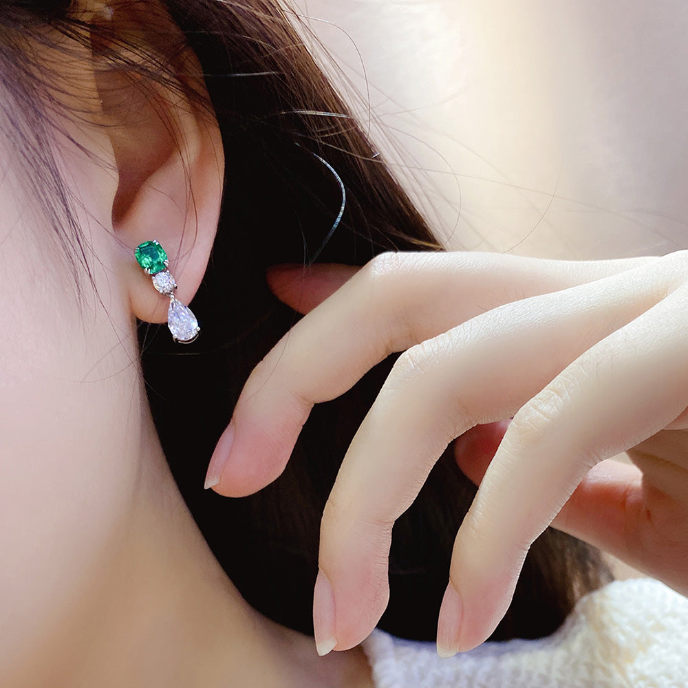 ANSTER JEWELRY 1.17 CT Cushion Cut Lab Grown Emerald 18K Gold Earrings