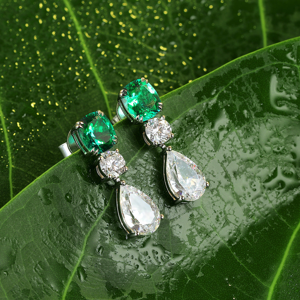 ANSTER JEWELRY 1.17 CT Cushion Cut Lab Grown Emerald 18K Gold Earrings