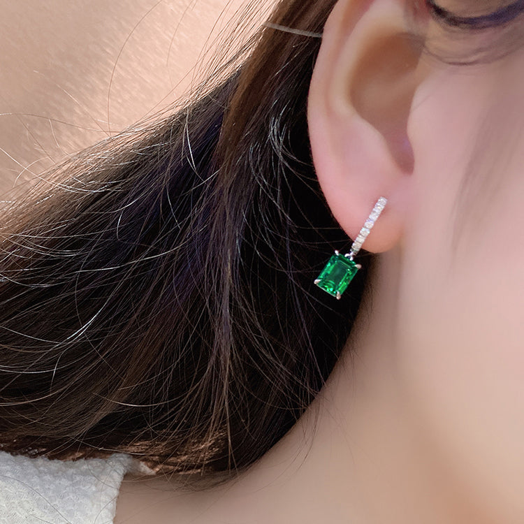 ANSTER JEWELRY 2.75 CTW Victorian Lab Grown Emerald 18K Gold Earrings