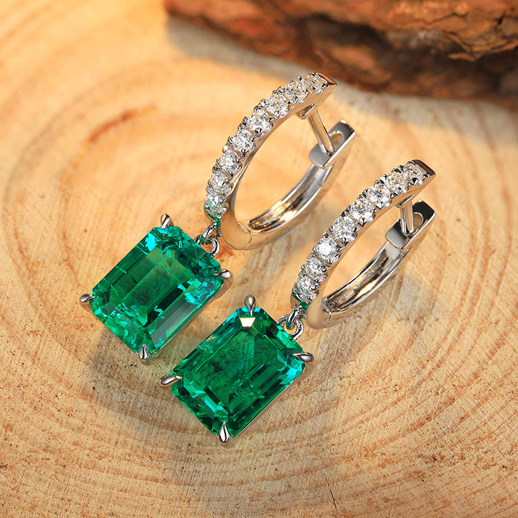 ANSTER JEWELRY 2.75 CTW Victorian Lab Grown Emerald 18K Gold Earrings