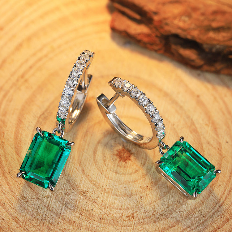 ANSTER JEWELRY 2.75 CTW Victorian Lab Grown Emerald 18K Gold Earrings