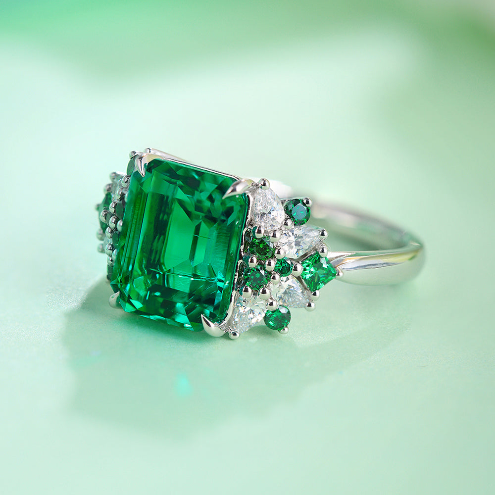 ANSTER JEWELRY 3 CTW Victorian Lab Grown Emerald 18K Gold Ring
