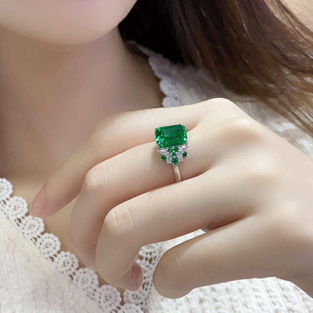 ANSTER JEWELRY 3 CTW Victorian Lab Grown Emerald 18K Gold Ring
