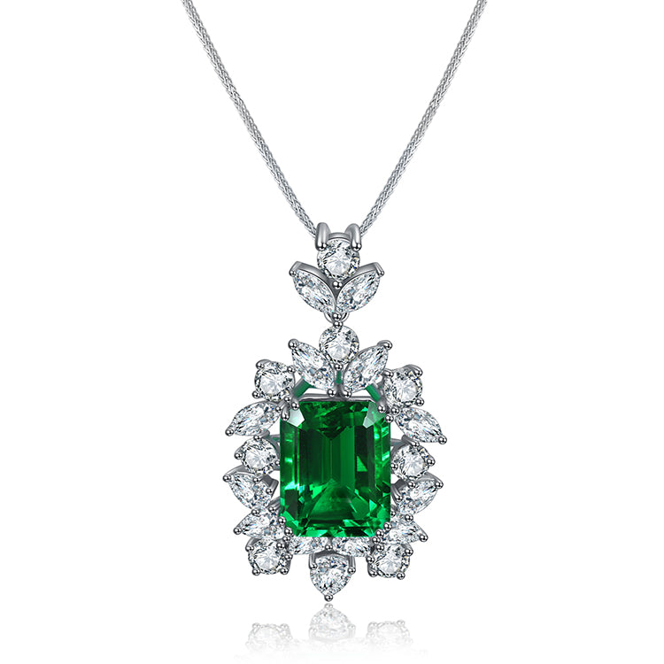 ANSTER JEWELRY 5 CTW Asscher Lab Grown Emerald 9K Gold Necklace