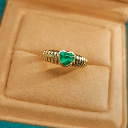 ANSTER Wholesales Price 1ct Heart cut Lab Grown Emerald Ring with GRC 18K Gold Ring