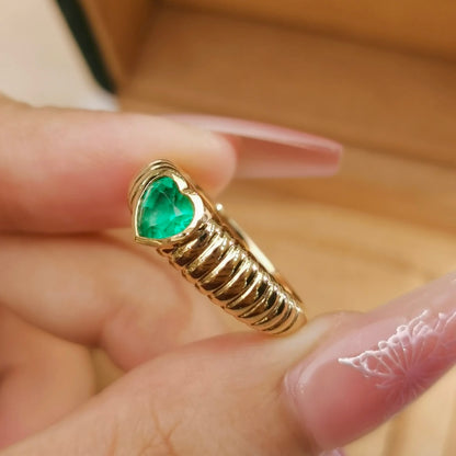ANSTER Wholesales Price 1ct Heart cut Lab Grown Emerald Ring with GRC 18K Gold Ring