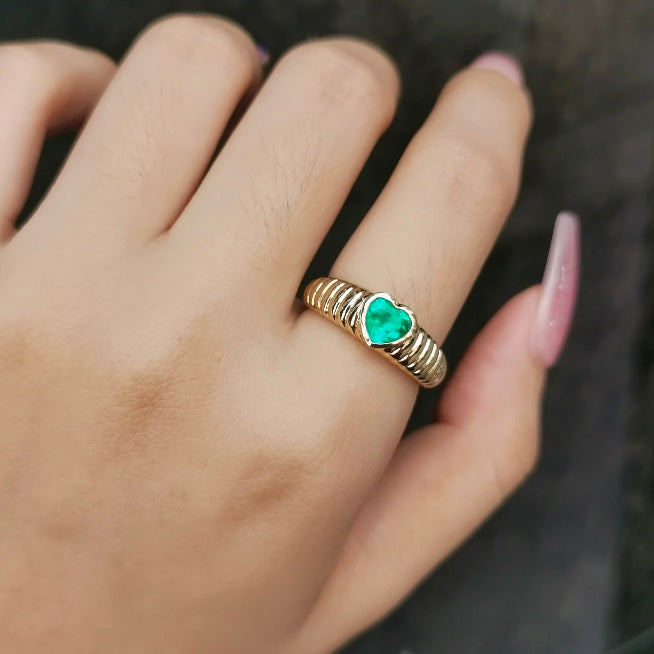 ANSTER Wholesales Price 1ct Heart cut Lab Grown Emerald Ring with GRC 18K Gold Ring