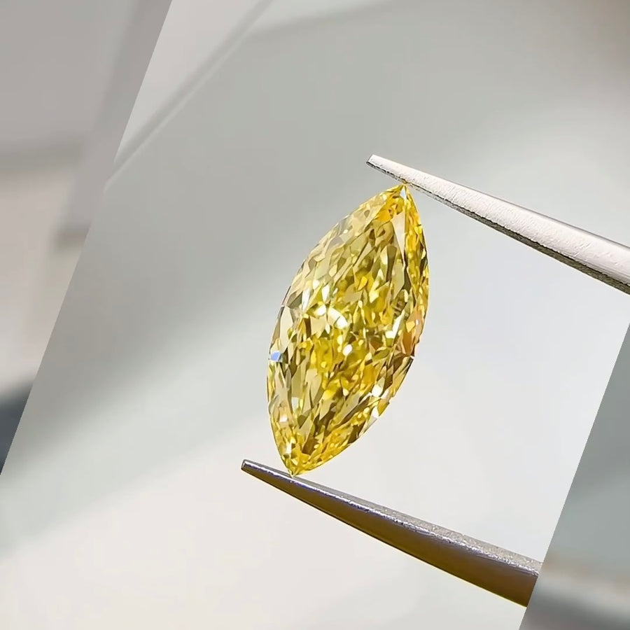 ANSTER Custom Marquise cut Lab Grown Yellow Diamond Ring 18K Yellow Gold Ring