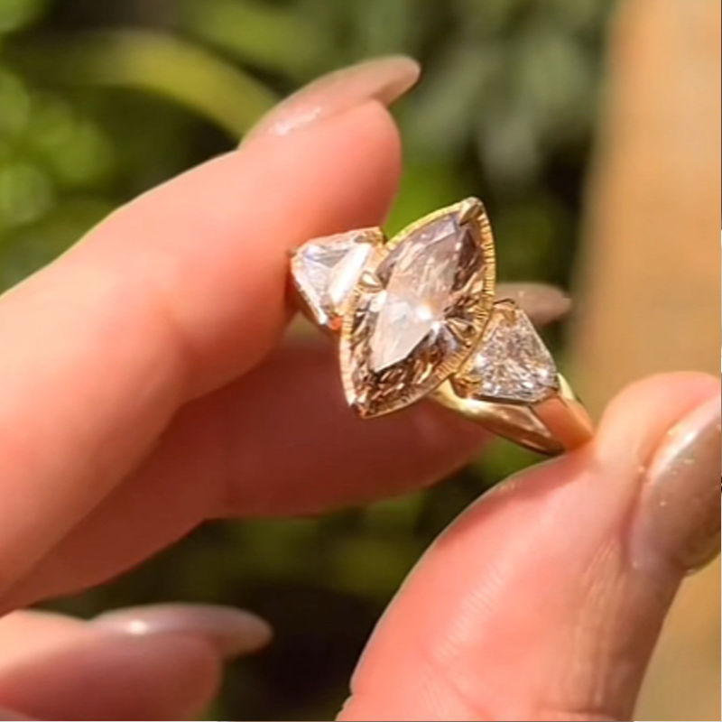 ANSTER Jewelry 18K Gold 3ct Fancy Brown Lab Grown Diamond Ring with IGI