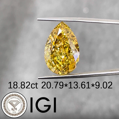 ANSTER Wholesales Price 18.82ct Pear cut Yellow Lab Grown Loose Diamond Fine Necklace with IGI Dubai Jewelry