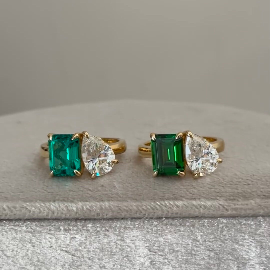 ANSTER JEWELRY 4ct Emerald Cut Emerald Lab Grown Diamond 18K Gold Ring