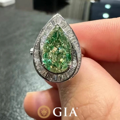 ANSTER Custom 6.53ct VS1 Pear cut Green Lab Grown Diamond Platinum Ring