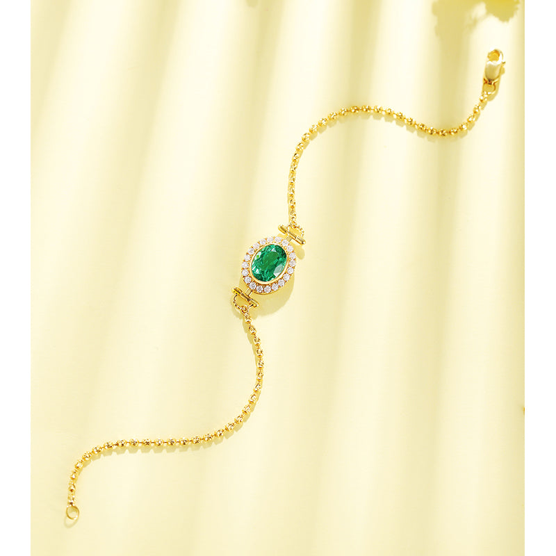 ANSTER Jewelry Custom Oval Cut 18K Gold Emerald Lab Grown Gemstone Bracelet