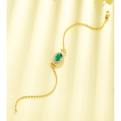 ANSTER Jewelry Custom Oval Cut 18K Gold Emerald Lab Grown Gemstone Bracelet
