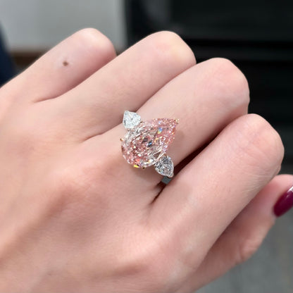 ANSTER Jewelry Anel de diamante ético feito à mão em ouro 18K com lapidação pera cultivado em laboratório 