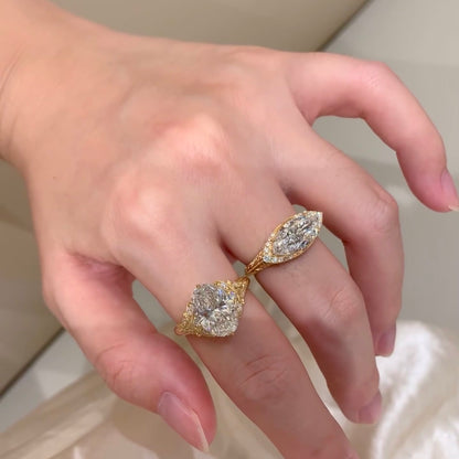 ANSTER Jewelry Anel de diamante ético feito à mão em ouro 18K com lapidação pera cultivado em laboratório 