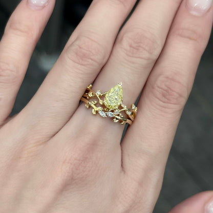 ANSTER Jewelry Anel de diamante ético feito à mão em ouro 18K com lapidação pera cultivado em laboratório 