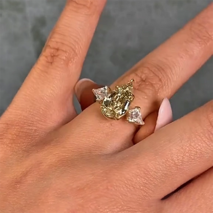 ANSTER Jewelry 18K Gold 3ct Pear Cut Fancy Vivid Yellow Lab Grown Diamond Ring with IGI