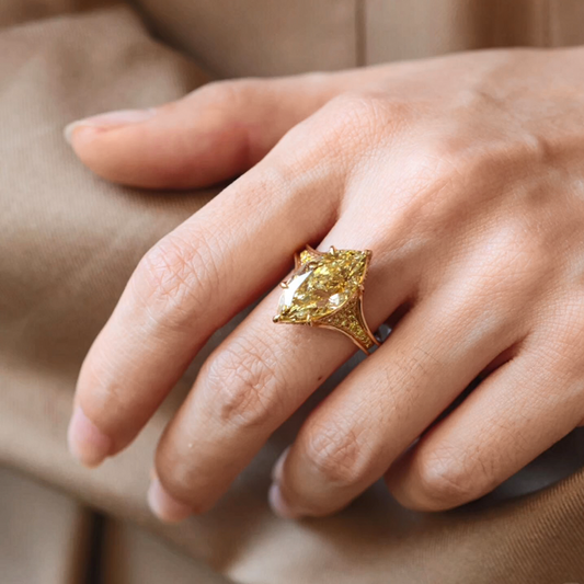 ANSTER Custom Marquise cut Lab Grown Yellow Diamond Ring 18K Yellow Gold Ring