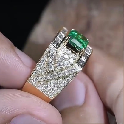 ANSTER Jewelry Customize 18K Gold Ring 2ct Lab Grown Emerald Men Ring