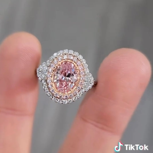 ANSTER Platinum Jewelry PT950 Ring 1.5ct Fancy Pink Lab Grown Diamond Engagement Ring with IGI