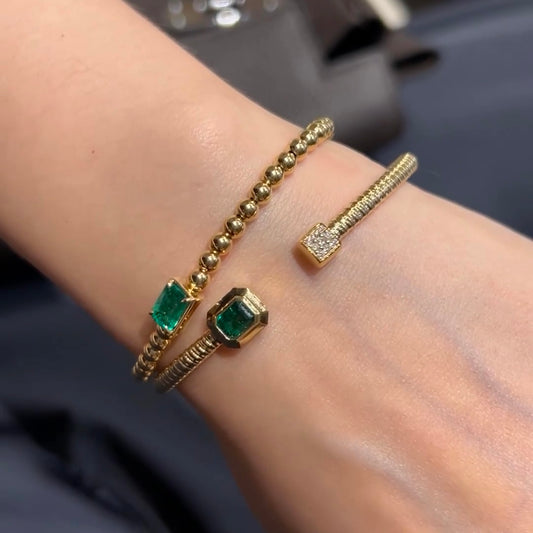 ANSTER 18K Gold Jewelry 4ct Lab Grown Emerald Bangle with GIA