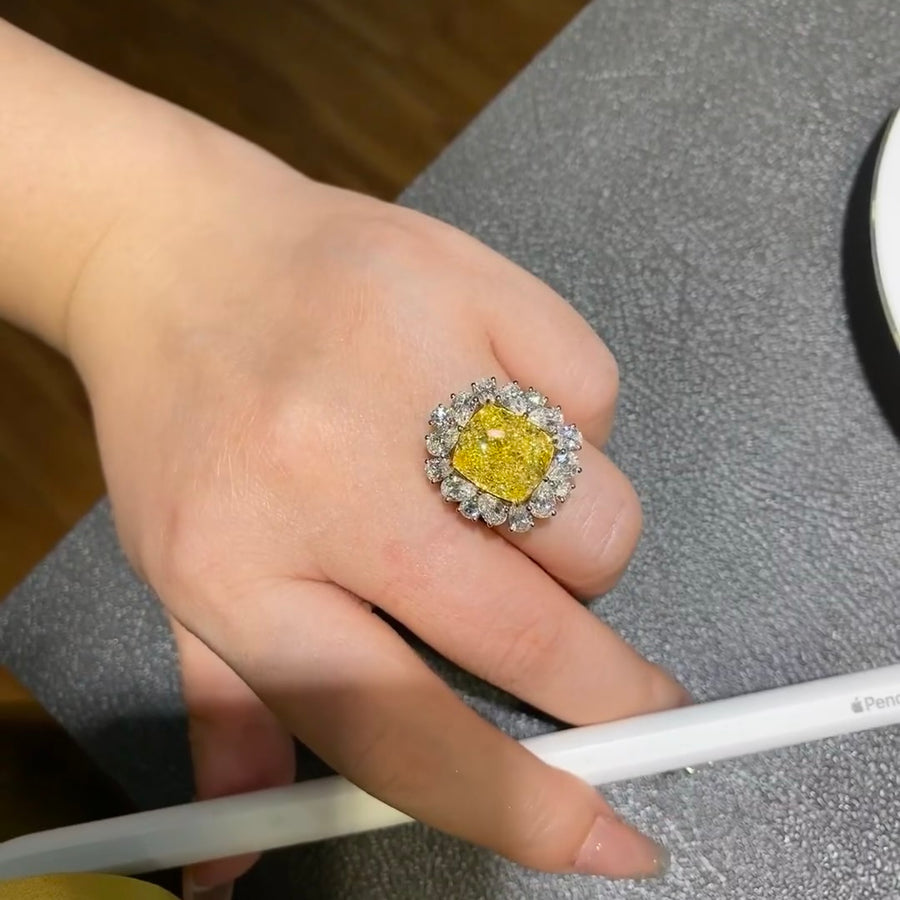 ANSTER Jewelry IGI Platinum PT950 10ct Asscher Cut Yellow Lab Grown Diamond Ring